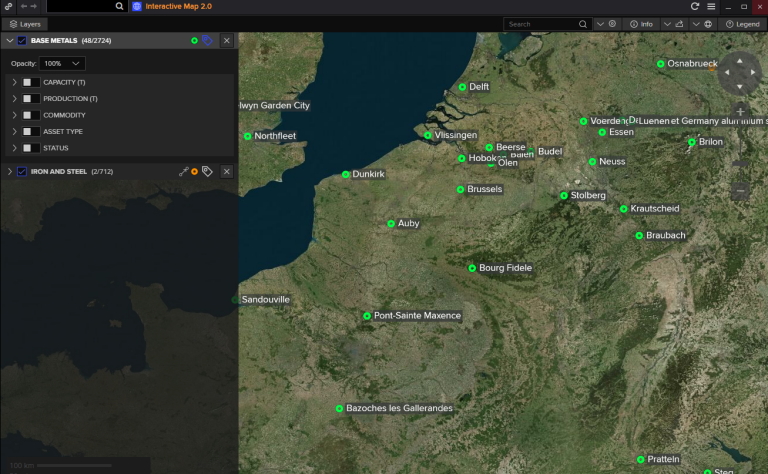 Visualise the metals trade from key producing and consuming areas.