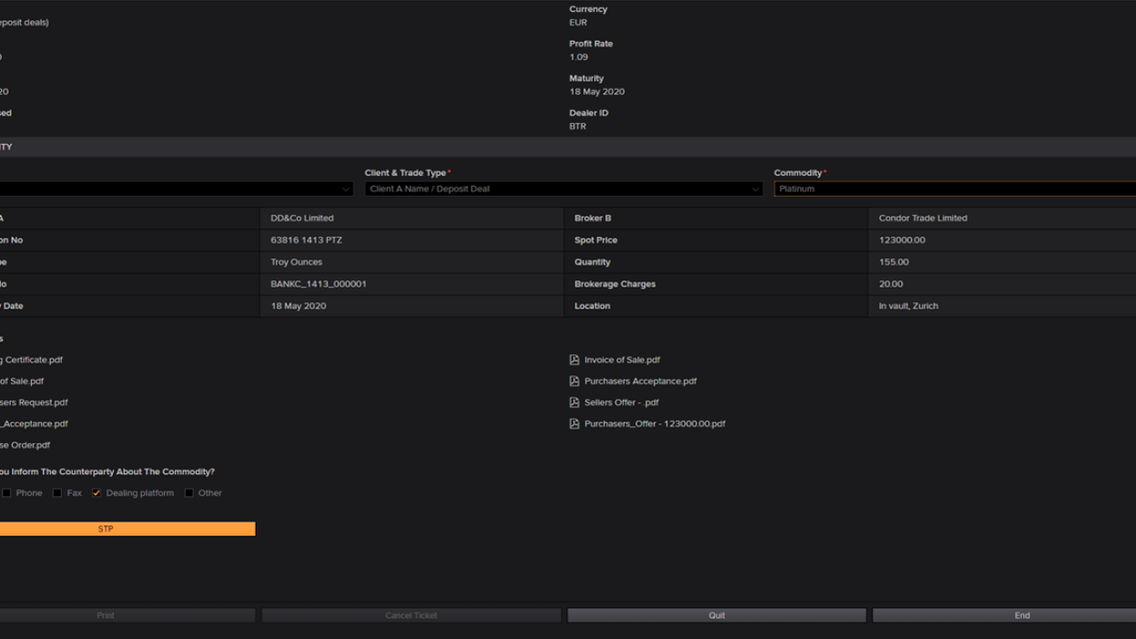 A screenshot showing Islamic Deal Connect - Straight Through Processing (STP)